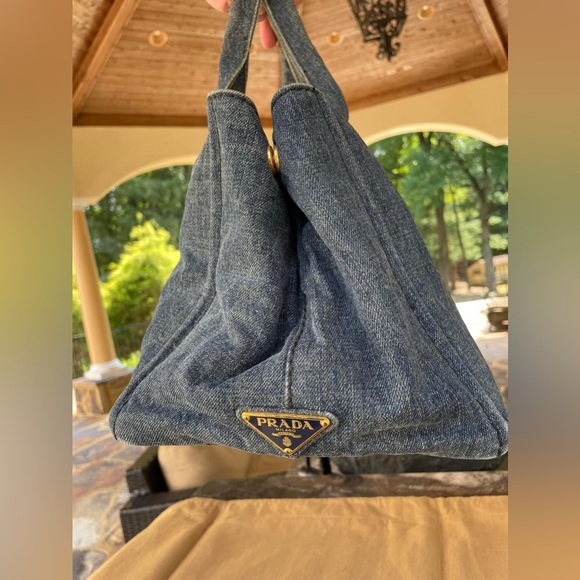 PRADA CANAPA Tote Bag, Large Tote, Handbag, Denim Canvas 100% AUTHENTIC! - Picture 7 of 16
